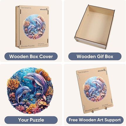 Wooden Puzzles for Adults 500 Pieces, Dolphins World Wooden Jigsaw Puzzles Royal Unique Shape Ocean Adult Puzzles, Irregular Wood Puzzles Creative Gift for Adults Family Game 16.5 x 16.5 in