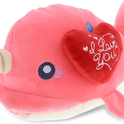 DolliBu I Love You Valentine Plush Pink Narwhal - Cute Stuffed Animal with Red Heart and Name Personalization Gift for Valentine's Day, Birthday, Anniversary - 11.75 Inches
