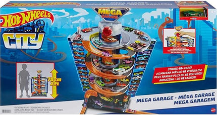 Hot Wheels City Mega Garage Playset with Corkscrew Elevator & Storage for 60+ Cars, Includes 1 1:64 Scale Vehicle, Gift for Kids 4 Years Old & Up, HFH03