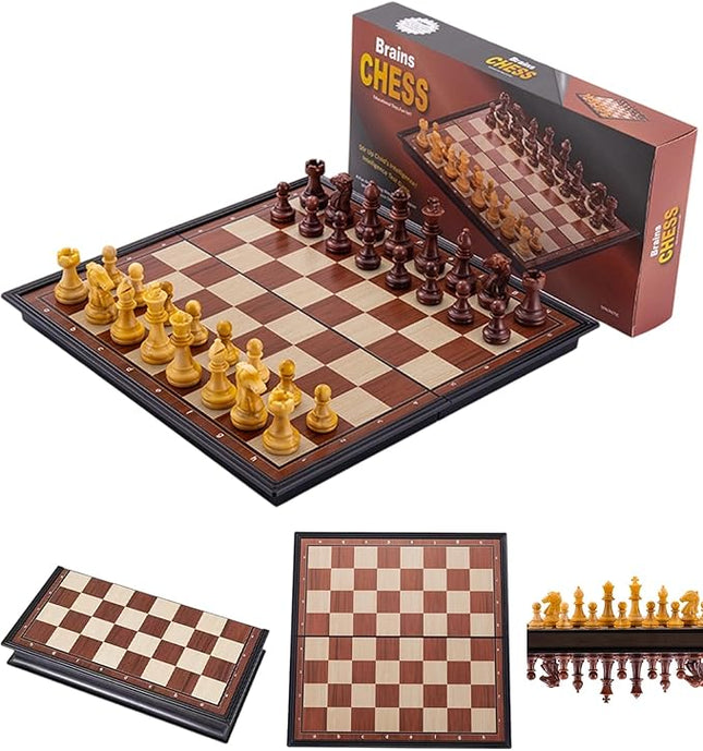 Chess Sets Magnetic Board Games - 9.5 Inches Travel Chess Set for Teenager & Adults, Wooden-Style Folding Portable Chess Gifts Classic 2-Player Strategy Family Game for Beginner and Professional