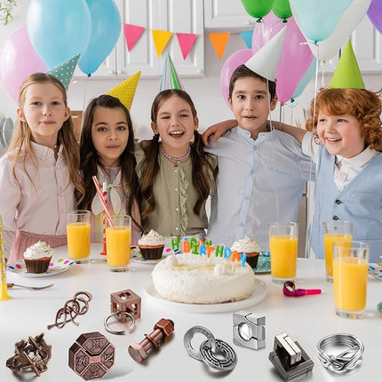 Wettarn 9 Pcs Metal Brain Teaser Puzzles Teaser 3D Steel Puzzle for Adults Unlock Interlocking Games IQ Education Smart Logic Test Toys for Adults Mind Challenge(Diverting Style)