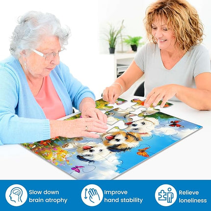 6 Packs 16 Large Piece Puzzle for Seniors Puzzle Dementia Alzheimer's Products Activities for Seniors Elderly Adult Dog Cat Turtle Easy Jigsaw Puzzle Alzheimers Memory Games with 6 Storage Bags