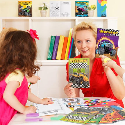 BenLouis 24 Pcs Monster Truck Mini Coloring Books Kids Monster Car Party Favors Small Activity Books Bulk for Kids Monster Truck Birthday Goodie Bags Stuffers Return Gifts Classroom Travel