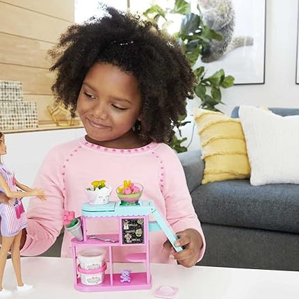 Barbie Florist Doll & Playset, Flower-Making Station with Molds, 3 Dough Colors & Accessories, Brunette Fashion Doll