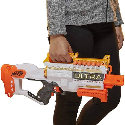 Nerf Ultra Dorado Motorised Blaster, Gold Accents, Fast-Back Loading, 12 Darts, Compatible Only Ultra Darts, 7.62 x 63.5 x 26.67 cm, F2017