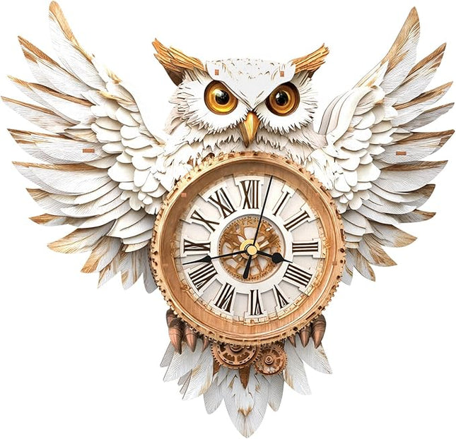 KAAYEE 3D Wooden Puzzles for Adults Snowy Owl Clock - Wall ‌‌Clock Puzzle Xmas Room Model Building Kit Creative Art Craft Gift Home Decor for DIY Enthusiasts, Brain Teaser Building Set Birthday Gifts