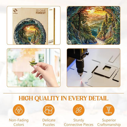 Wooden Puzzles for Adults, Wooden Jigsaw Puzzles for Adults Kids, 3D Cave Forest Unique Shaped Wood Puzzles Adult, Creative Birthday Gifts for Friends Family Game (8.5 * 8.4in 100pcs)