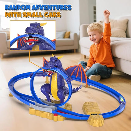 VATOS Dragon Slot Track Cars Set Toys - Racing Car Toy with Light & Spray, 4-7 Years Old Boy Girls Toys, Activity Indoor Kids Track Race Car Gifts