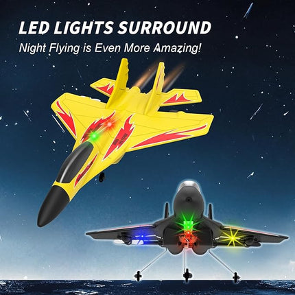 Foam Remote Control Wireless Airplanes RC Planes, Remote Control Fighter Toys, 2CH 2.4Ghz RC Fighter Jet with Light, Hobby Rc Airplanes Easy to Fly for Kids Boys Adults(Black)