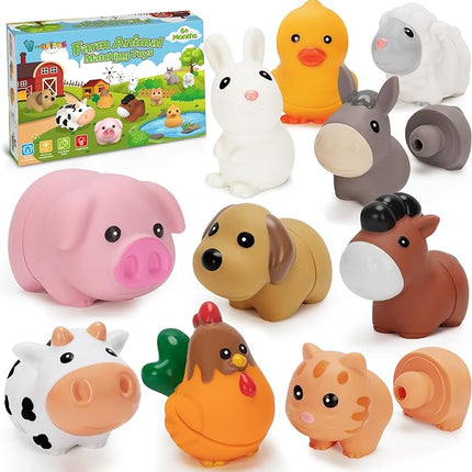 V-Opitos 10 Pack Farm Animal Matching Toys, Montessori Gifts for 1-3 Year Old Toddlers