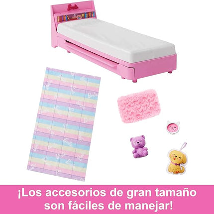 Barbie My First Barbie Doll House Furniture, Bedtime Playset with Trundle Bed, Plush Puppy & Accessories, Toys for Little Kids, 13.5-inch Scale