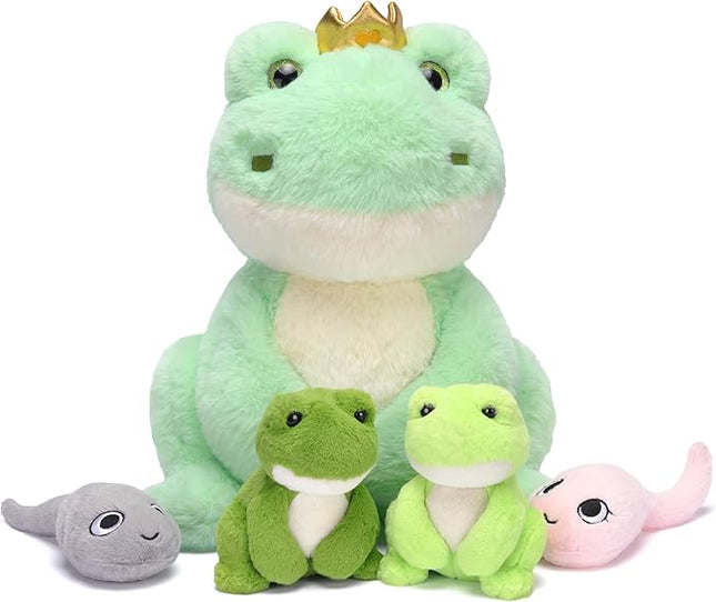 IKASA Mommy Frog Stuffed Animal Mom and Baby Plush Toy, Cute 14" Soft Small Mama Family Set Cuddly Toy with Little Mini Babies,Gifts for Kids