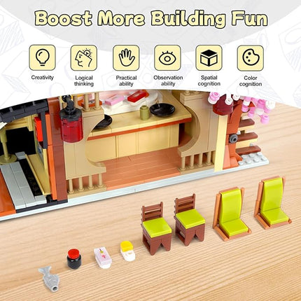 Toy Building Block, Japanese Sushi Shop Model Kit, Compatible with Regular Size Brick, Creative Construction, Shop House City View, Birthday Gift for Adult Children Kids Boys Girls 8+ 763 PCS