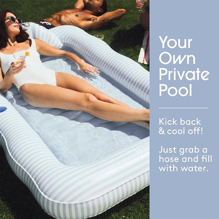 FUNBOY Tanning Pool Lounger Float, XL 72'' x 48'' Pool Float with Custom Pillow and Large Cup Holder, Perfect for Pool or Backyard.