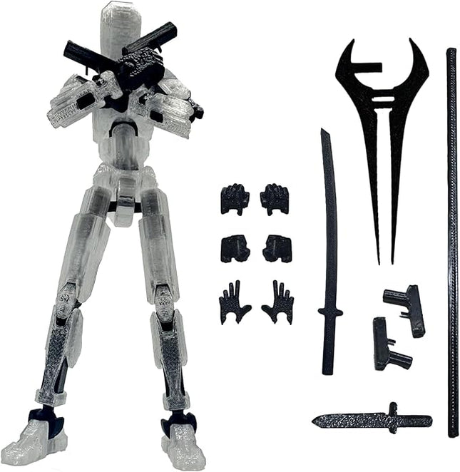 3D Printed 5.54-inch Multi-Jointed Action Figures Dummy13, Full Body Mechanical Movable Toy, Multiple Accessories, Hand Painted Figure, Desk Decoration, Creative Gifts (Transparent)