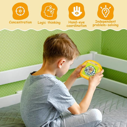 Rotating 3D Puzzle for Kids 3 4 5 6 7 Year Old, 4 Puzzles in 1, Handheld Game Fidget Toys for Travel, Cars & Plane, Fine Motor Skills Developing (Zoo Animal Squad)