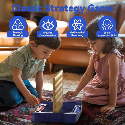 4 in a Row Game Large, Board Game for Kids, Four in a Line, Line Up 4, Classic Family Fun Games for 3 4 5 6 7 8 9+ Year Old Children Boys Girls Adults Yellow (6 Spare Discs Included)