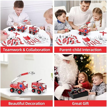 Stem Building Toys for Boys Age 8-12,Creative Sets Fire Trucks Series Model Kit,Assembly Toys for Kids,Metal Building Blocks for Model 4 in 1 Fire Fighting Cars(121PCS)