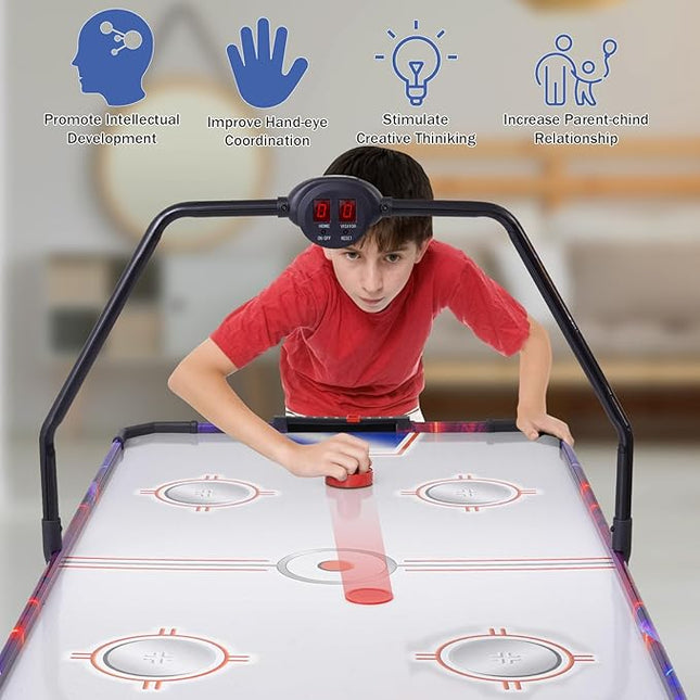 Air Hockey Table, Indoor Hockey Game Table for Adults and Kids, Arcade Gaming Sets w/2 Pucks, 2 Pushers, Digital LED Scoreboard, Powerful 12V Motor for Game Room, Home, Office