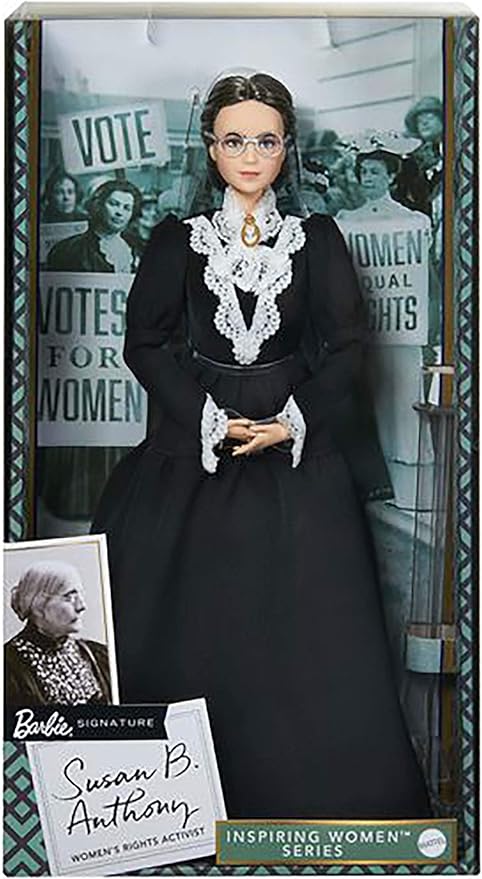 Barbie Inspiring Women Series Susan B. Anthony Collectible Doll, Approx. 12-in, Wearing Black Dress and Cameo Brooch, with Doll Stand and Certificate of Authenticity