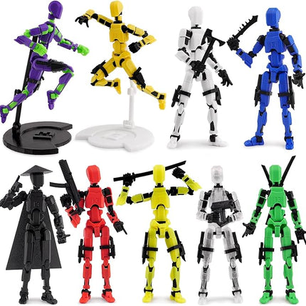 (Assembly Completed) 9 Pack T13 Action Figure Set with Display Stand Holder Base, Titan13 Action Figure Accessories 3D Printed Toy, Multi-Jointed Movable Lucky 13 Nova13 Dummy13