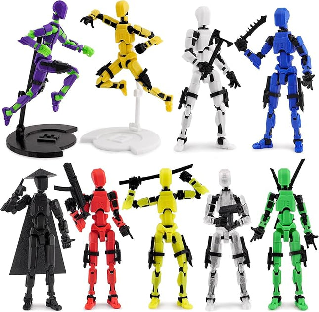 (Assembly Completed) 9 Pack T13 Action Figure Set with Display Stand Holder Base, Titan13 Action Figure Accessories 3D Printed Toy, Multi-Jointed Movable Lucky 13 Nova13 Dummy13