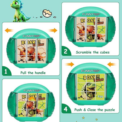 Rotating 3D Puzzle for Kids 3 4 5 6 7 Year Old, 4 Puzzles in 1, Handheld Game Fidget Toys for Travel, Cars & Plane, Fine Motor Skills Developing (Roar Dino Squad)