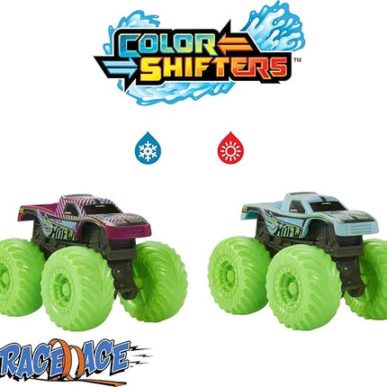 Hot Wheels Monster Trucks Color Reveal 2-Pack & Clip-On Water Tank, 2 Toy Trucks with Surprise Color Change (Styles May Vary)