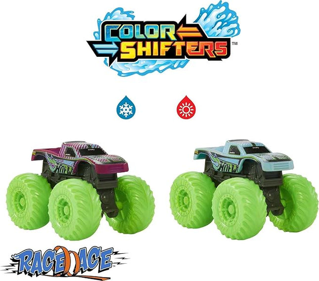 Hot Wheels Monster Trucks Color Reveal 2-Pack & Clip-On Water Tank, 2 Toy Trucks with Surprise Color Change (Styles May Vary)