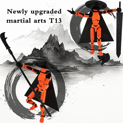 Already Assembled T13 Action Figure Accessories,Dummy 13 T13 Multi-Jointed Movable 3D Printed Toys (Orange)