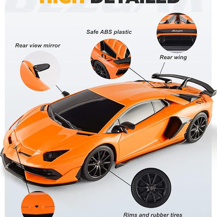 BEZGAR Remote Control Car Licensed RC, 1:24 Lambo Toy Car for Kids, Lambo Aventador SVJ Remote Control Model Electric Sport Racing Hobby Toy for 3 4 5 Year Old Boy Birthday Gift (Orange)