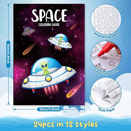 BenLouis 24 Pcs Outer Space Mini Coloring Books Kids Astronaut Party Favors Small Activity Books Bulk for Kids Solar System Galaxy Planet Birthday Goodie Bags Stuffers Return Gifts Classroom Travel