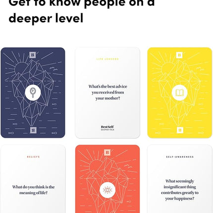 BestSelf Icebreaker Deeper Talk Deck - Conversation Starter Card Pack to Deepen Friendships with 170 Prompts to Create Real Conversations for Friends, Coworkers, Family, Dates