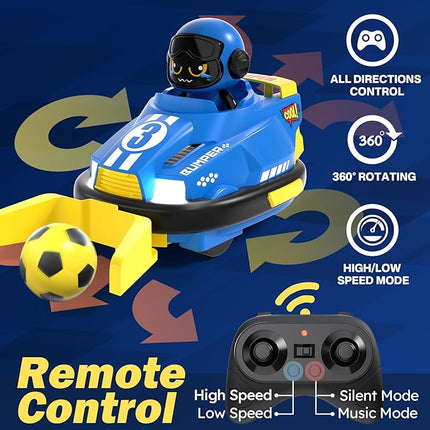 Cute Cartoon Remote Control Bumper Car Toy Set of 2 Players Football Games|Toddlers Mini RC Car Toys with Light & Sound & 360°Rotating|Christmas Birthday Gifts for 3 4 5 Year Old Boys Girls