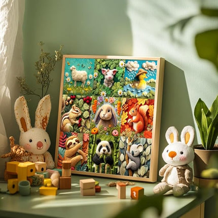 Bgraamiens 1000 Piece Jigsaw Puzzles for Adults and Kids – Wool Texture Animal Puzzle – Cozy and Cute Farm and Forest Friends – Soft Felt Style Animal Art for Relaxation and Gifts