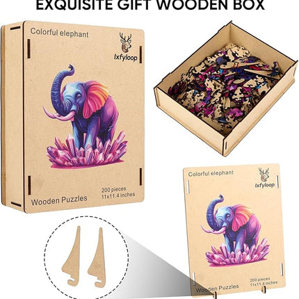 Wooden Puzzles for Adults 200 Pieces, Elephant Jigsaw Puzzles, Adult Puzzles Animal Wooden Toys 11x11.4 inch, Home Decor Gift Family Brain Game for Men Women Elders Seniors