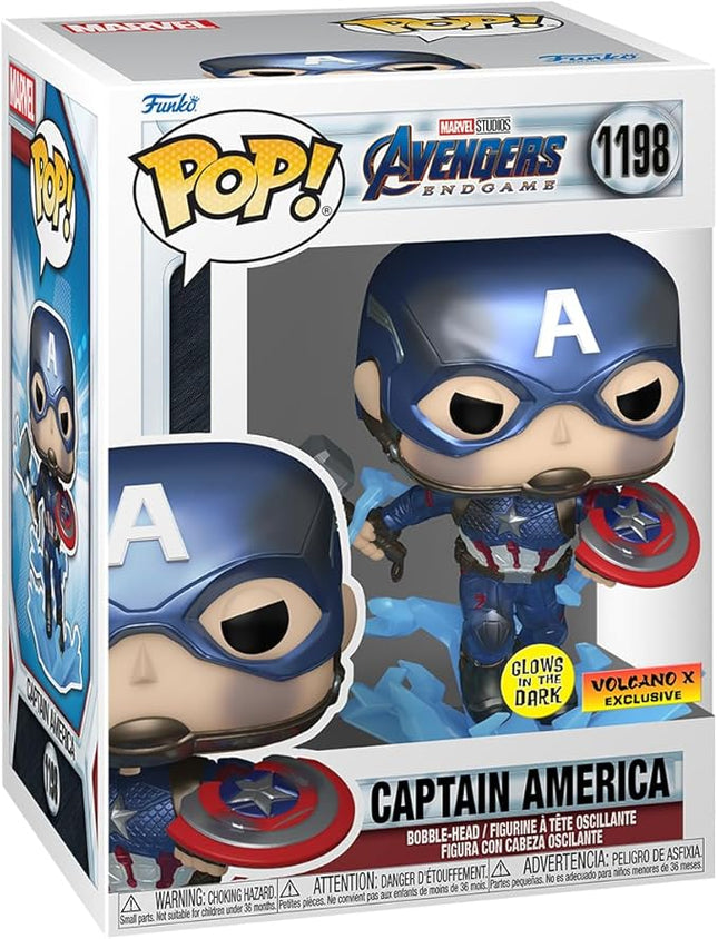 Funko POP! Marvel Avengers Endgame Captain America with Broken Shield & Mjolnir (Glow in The Dark & Metallic), Exclusive