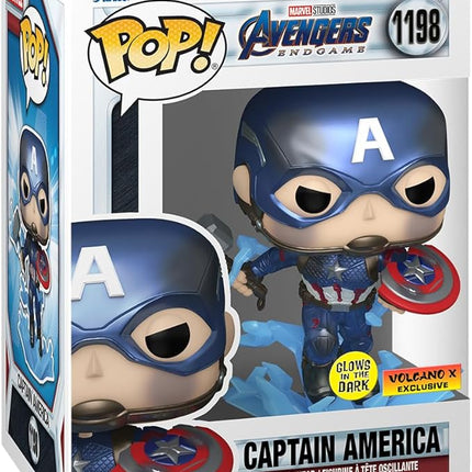 Funko POP! Marvel Avengers Endgame Captain America with Broken Shield & Mjolnir (Glow in The Dark & Metallic), Exclusive