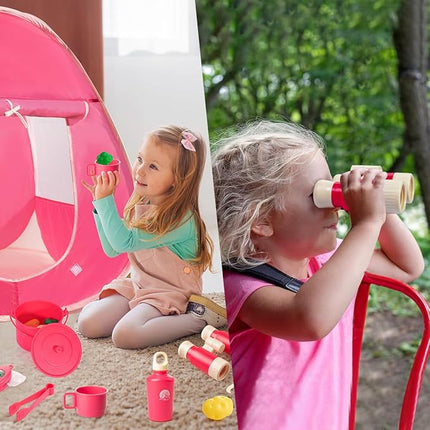 Meland Kids Camping Set for Girls - Camping Tent Toys for Girls Indoor Outdoor Pretend Play, Christmas Birthday Gift Idea for Toddler Girls Age 3,4,5,6 Year Old