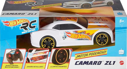 Hot Wheels Toy Car RC, Remote-Control with Full-Function, White ZL1 Camaro, Team, High-Performance Engine, 2.4 GHz with Range of 65 feet
