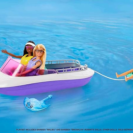 Barbie Mermaid Power Dolls & Toy Boat Playset, "Malibu" & "Brooklyn" in 18-in Floating Boat with See-Through Bottom & Accessories