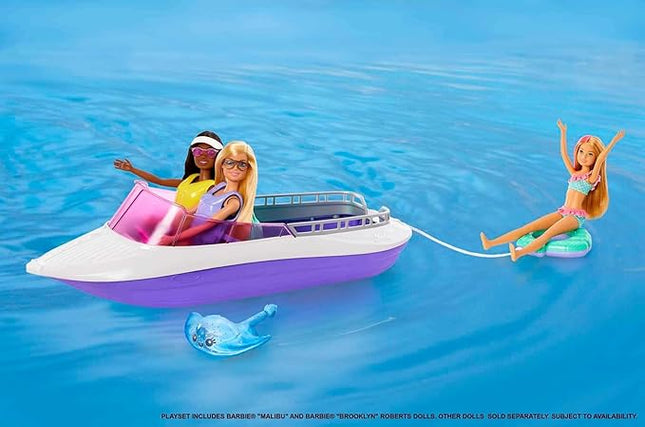 Barbie Mermaid Power Dolls & Toy Boat Playset, "Malibu" & "Brooklyn" in 18-in Floating Boat with See-Through Bottom & Accessories