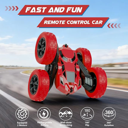 Remote Control Car, RC Cars Toys for Kids Ages 6-12, 2.4GHz RC Stunt Truck with 360° Double-Sided Flips, 4WD Off-Road Racing, Christmas Birthday Gifts for 3 4 5 6 7 5-7 6-8 8-10 Year Old Boys Girls