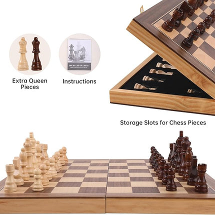 Wooden Chess Set with Folding Board - 15" Classic Magnetic Chess Set with Protective Bag for Adults, Chess Lovers Tournament Professional Beginner