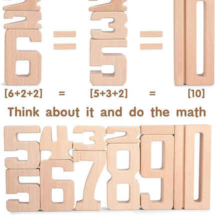 Wooden Number Building Blocks, Large Digit Blocks 1-10, 32 Pcs Math Blocks Number Toys for Kids, Educational Blocks for Toddlers, Toys to Learn Numbers for 3 Year Olds +