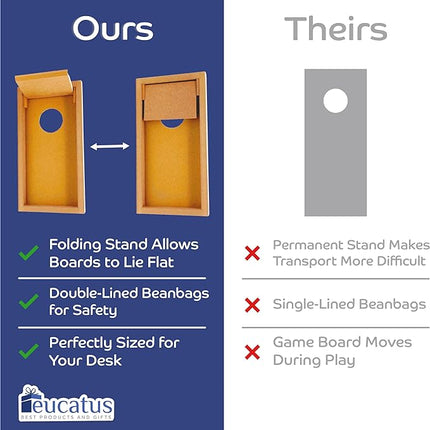 Super Fun, Portable Mini Desktop Cornhole Set of 2. Coated Wood Boards with 4 Red 4 Blue Bags. Gift for Students, Office Employees or Work from Home. Simple Easy Tabletop Game for Groups or Solo!