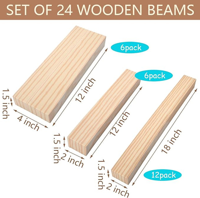 Leyndo 24 Pcs Foam Wooden Beam Soft Foam Brick Building Blocks Unit Fake Brick Building Blocks Giant Stacking Sets for Kids Toddler Construction(Multi Sizes,Wooden Color)