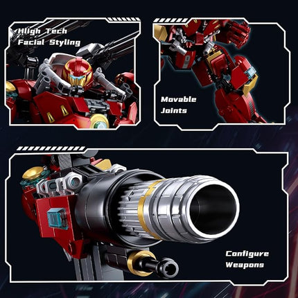 Mech Robot Transforming Building Blocks Set for Adults, Red City Protector Mecha Model Action Figures, Cool Creative Robots STEM Toys Gift for Teens Boys, 588 Pieces