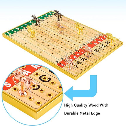 Luxurious Horse Race Board Game Horse Racing Board Game Colorful Metal Grommets with 11 Durable Metal Horses 2 Dice and 2 Boxes of Cards (Gold Grommets)