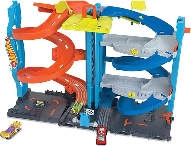 Hot Wheels City Toy Car Track Set, Transforming Race Tower, Single to Dual-Mode Racing, with 1:64 Scale Vehicle, 2 Ways to Play (Amazon Exclusive)